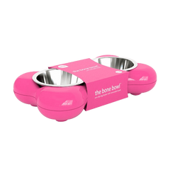 Hing Designs The Bone Bowl with Non Slip Rubber Feet and Dishwasher Safe Removable Stainless Steel Bowls, Pink