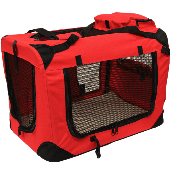 Mool Lightweight Fabric Pet Carrier Crate with Fleece Mat and Food Bag, Medium, 60 x 42 x 42 cm, Red
