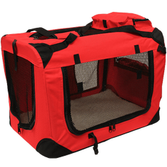 Mool Lightweight Fabric Pet Carrier Crate with Fleece Mat and Food Bag, Medium, 60 x 42 x 42 cm, Red