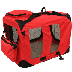 Mool Lightweight Fabric Pet Carrier Crate with Fleece Mat and Food Bag, Medium, 60 x 42 x 42 cm, Red