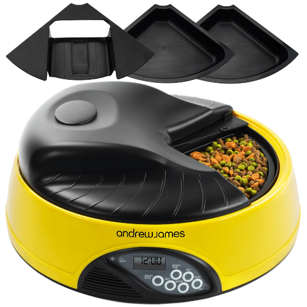 Andrew James 4 Day - Meal Automatic Pet Feeder - Bowl with voice recorder Includes 2 Volume Reducers + 1 Adapter Tray